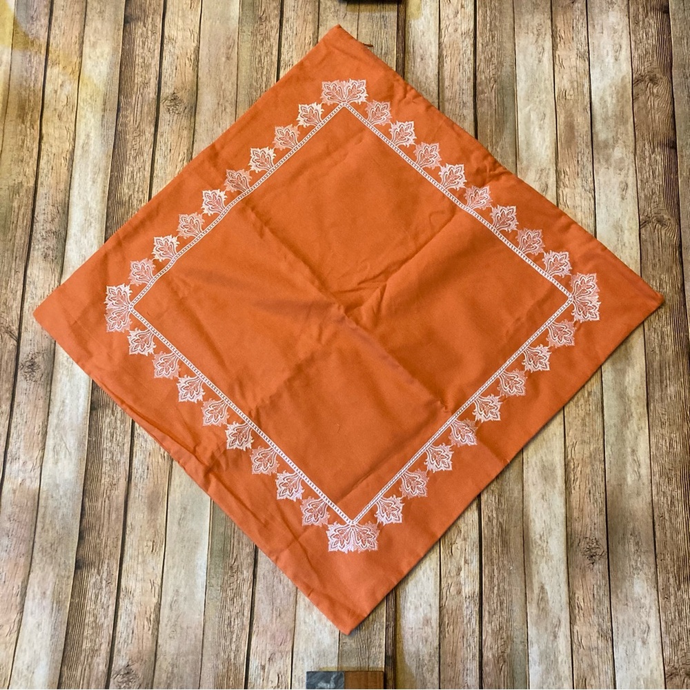 Madison Park Orange Cotton Zippered Pillow case with Embroidered White Design